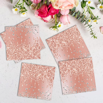 100 Pieces Rose Gold Birthday Napkins Pink Party Decorations Disposable Paper Napkins for Girls Women Sweet Diamond Theme Anniversary Wedding Baby Shower Favors Supplies
