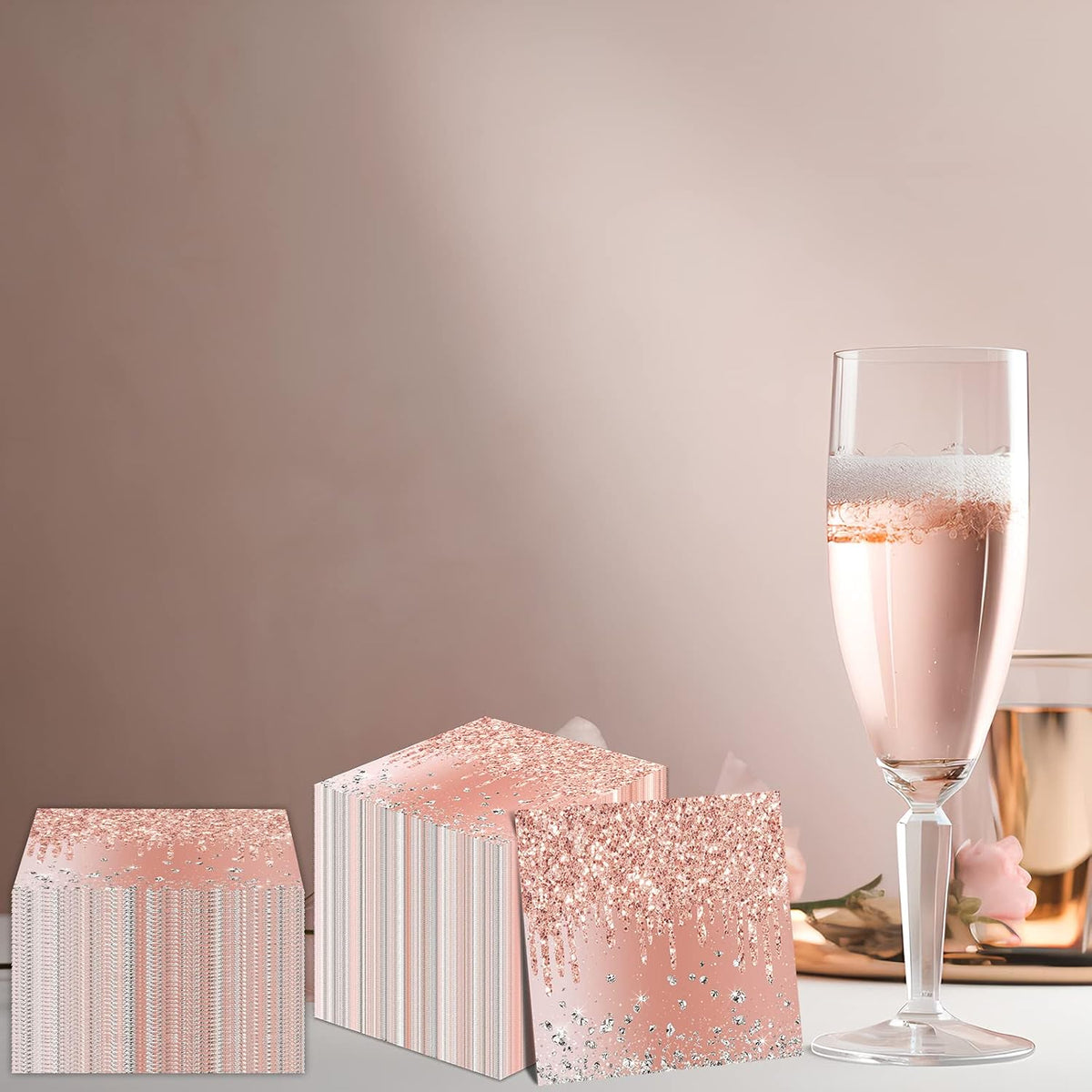 100 Pieces Rose Gold Birthday Napkins Pink Party Decorations Disposable Paper Napkins for Girls Women Sweet Diamond Theme Anniversary Wedding Baby Shower Favors Supplies