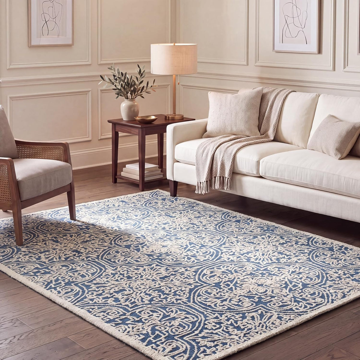 Trace Collection Area Rug - 5' x 8', Blue & Ivory, Handmade Wool, Ideal for High Traffic Areas in Living Room, Bedroom (TRC101B)