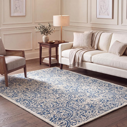 Trace Collection Area Rug - 5' x 8', Blue & Ivory, Handmade Wool, Ideal for High Traffic Areas in Living Room, Bedroom (TRC101B)
