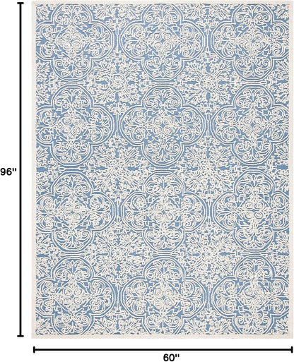 Trace Collection Area Rug - 5' x 8', Blue & Ivory, Handmade Wool, Ideal for High Traffic Areas in Living Room, Bedroom (TRC101B)