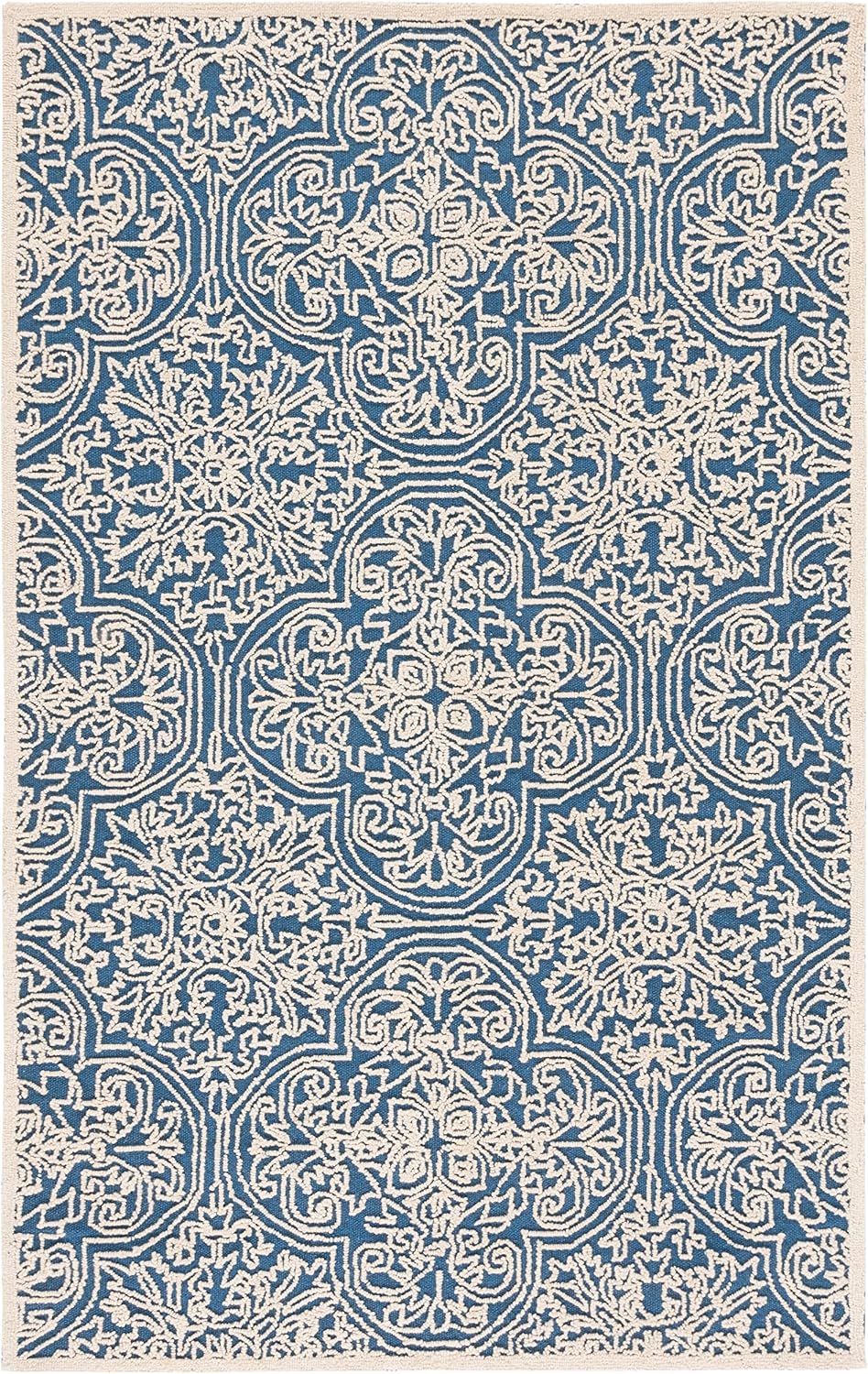 Trace Collection Area Rug - 5' x 8', Blue & Ivory, Handmade Wool, Ideal for High Traffic Areas in Living Room, Bedroom (TRC101B)
