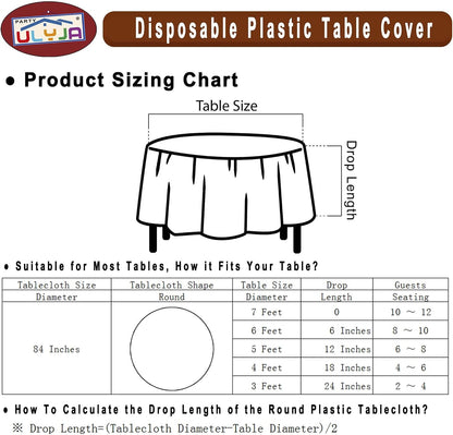 Peach Tablecloths Plastic 3 Pack Premium 84 Inches Disposable Table Covers Decorative Table Cloths for Round Dinning Kitchen Tables