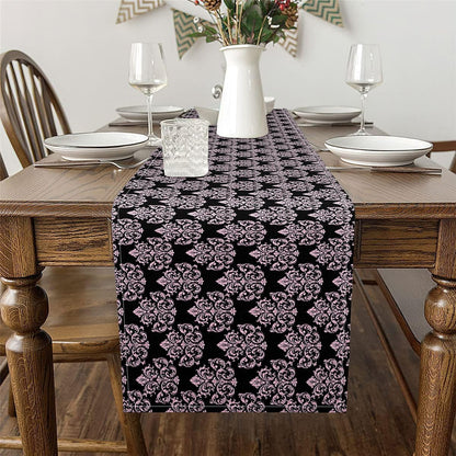 Pink Black Damask Table Runner Luxurious Baroque Rococo Style Table Runners for Kitchen Dining Room Pink Damask Flower Pattern Dresser Runners for Home Party Decor 72x13 Inch