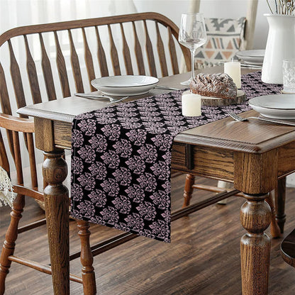 Pink Black Damask Table Runner Luxurious Baroque Rococo Style Table Runners for Kitchen Dining Room Pink Damask Flower Pattern Dresser Runners for Home Party Decor 72x13 Inch