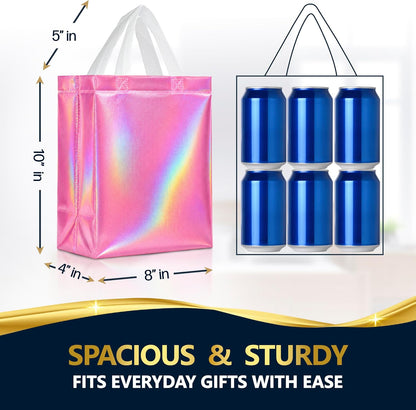 Set of 30 Reusable Medium Pink Iridescent Gift Bags with Handles