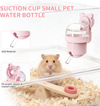 No Drip Hamster Water Bottle with Strong Suction Cup – 3.7oz Leak Proof Small Animal Water Bottle for Glass Tank & Acrylic Cage, Ideal for for Hamster, Sugar Glider, Guinea Pig Gerbil, Rat(Pink)