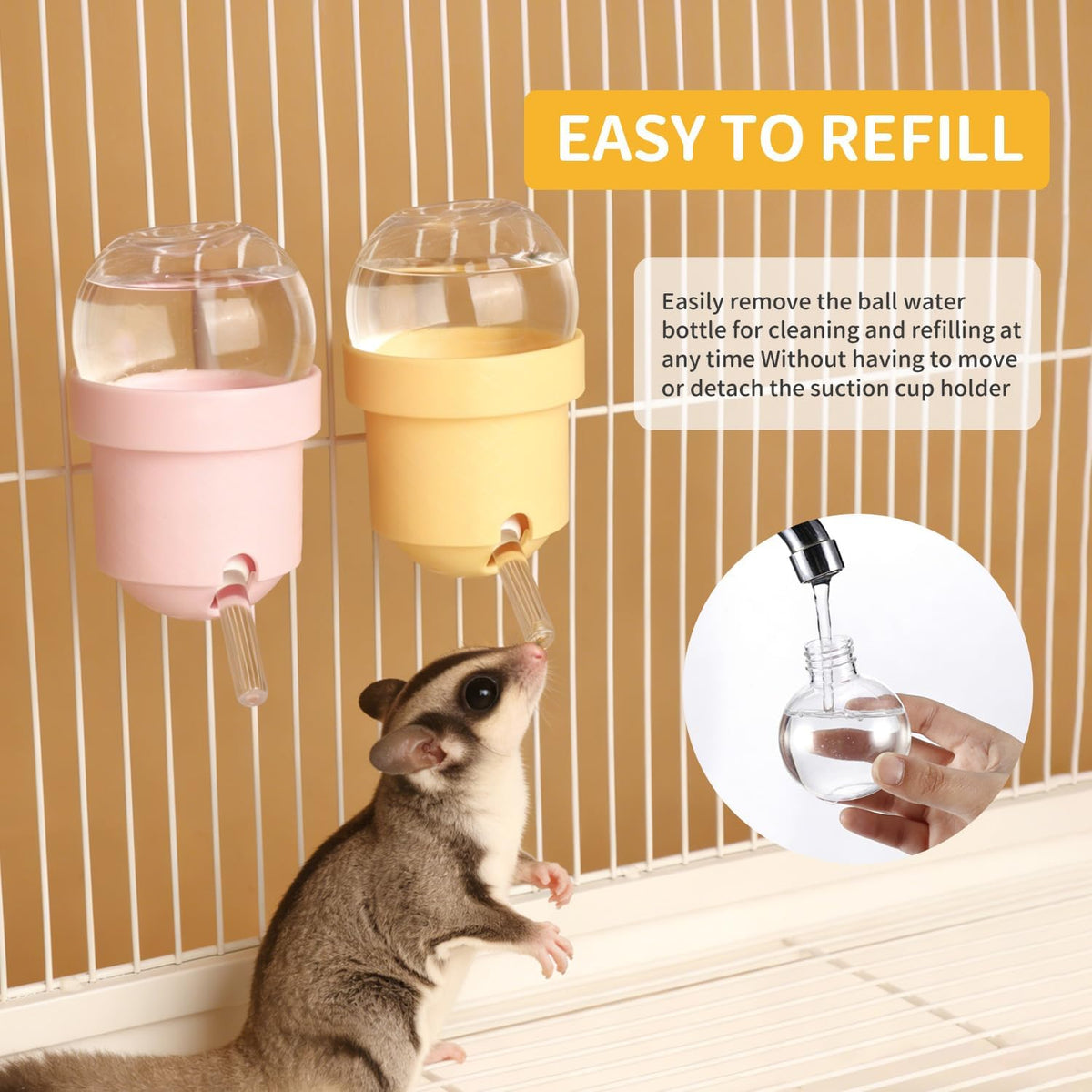 No Drip Hamster Water Bottle with Strong Suction Cup – 3.7oz Leak Proof Small Animal Water Bottle for Glass Tank & Acrylic Cage, Ideal for for Hamster, Sugar Glider, Guinea Pig Gerbil, Rat(Pink)