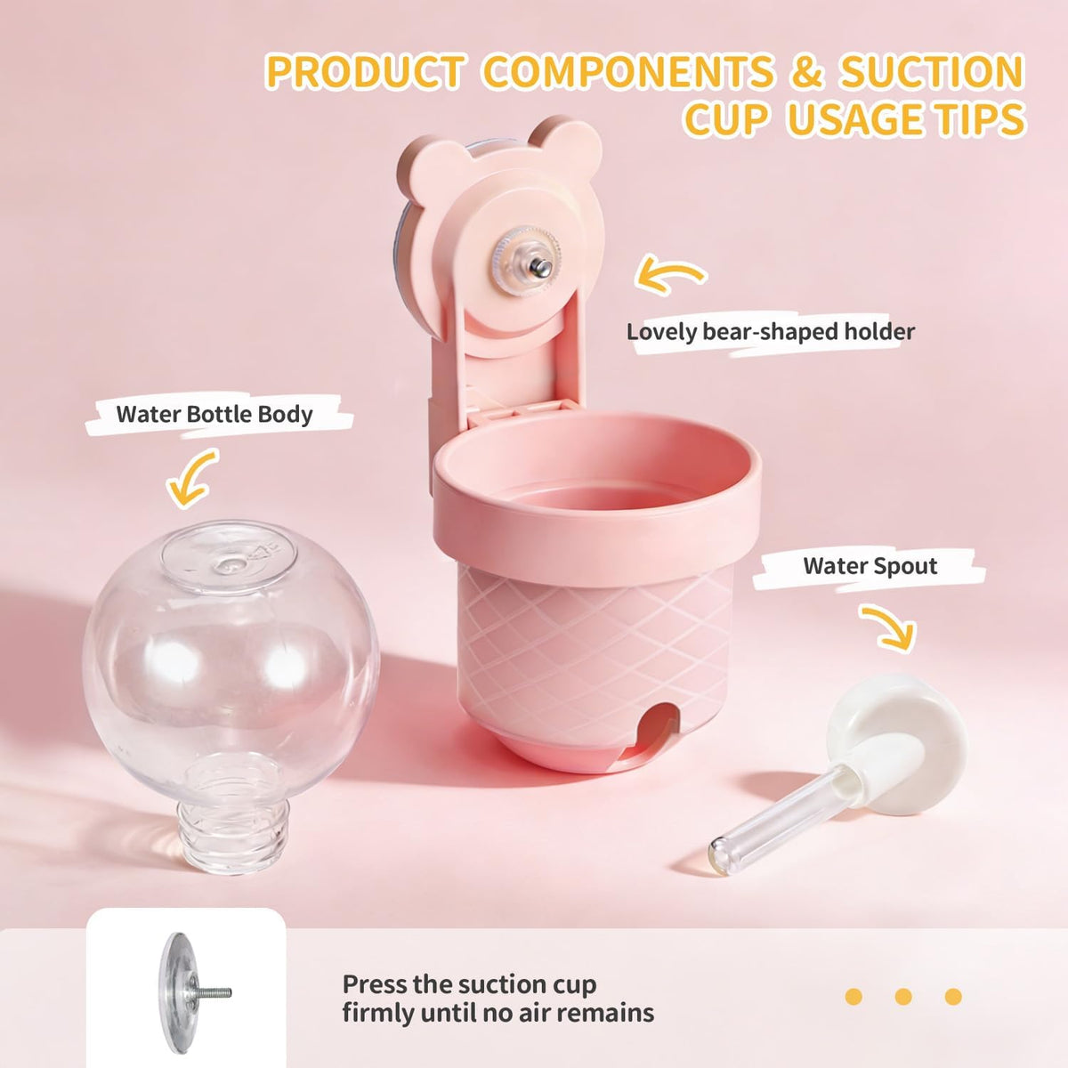 No Drip Hamster Water Bottle with Strong Suction Cup – 3.7oz Leak Proof Small Animal Water Bottle for Glass Tank & Acrylic Cage, Ideal for for Hamster, Sugar Glider, Guinea Pig Gerbil, Rat(Pink)