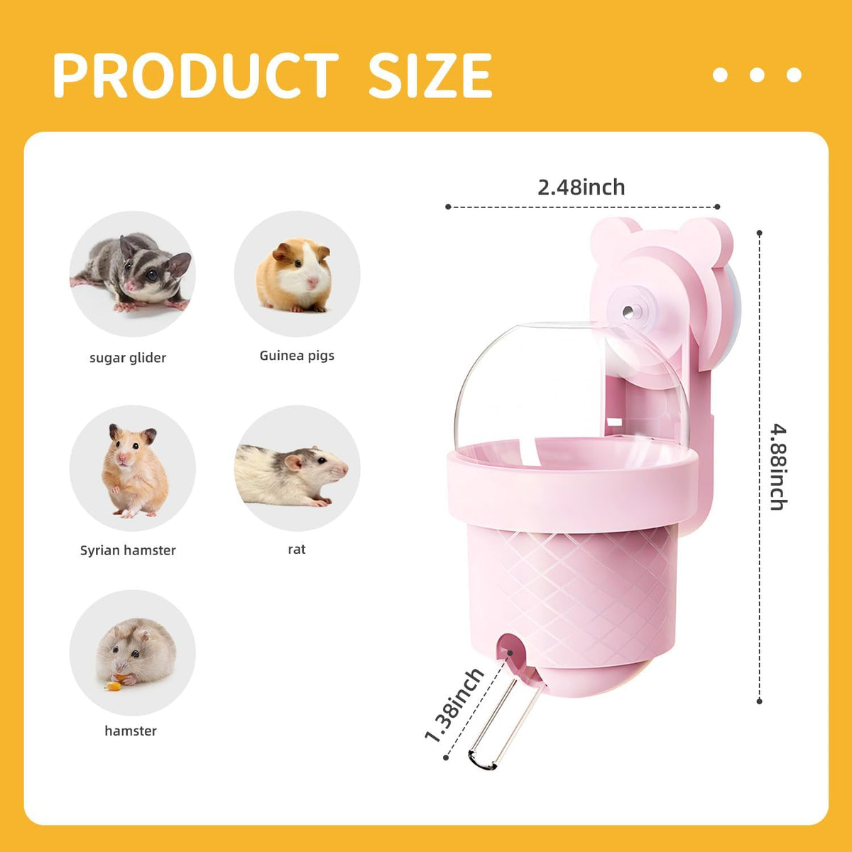 No Drip Hamster Water Bottle with Strong Suction Cup – 3.7oz Leak Proof Small Animal Water Bottle for Glass Tank & Acrylic Cage, Ideal for for Hamster, Sugar Glider, Guinea Pig Gerbil, Rat(Pink)
