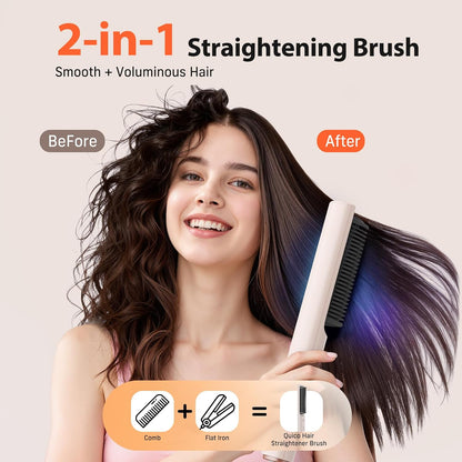 Hair Straightener Brush, 100-240V Dual Voltage Straightener Brush