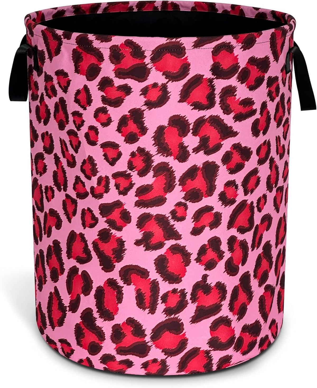 Pink Leopard Skin Laundry Basket Foldable Oxford Cloth Hamper 18.9x16.5 In