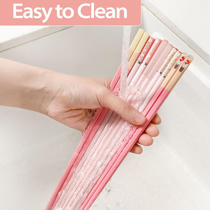 5 Pairs Pink Fiberglass Chopsticks, Non-Slip Reusable