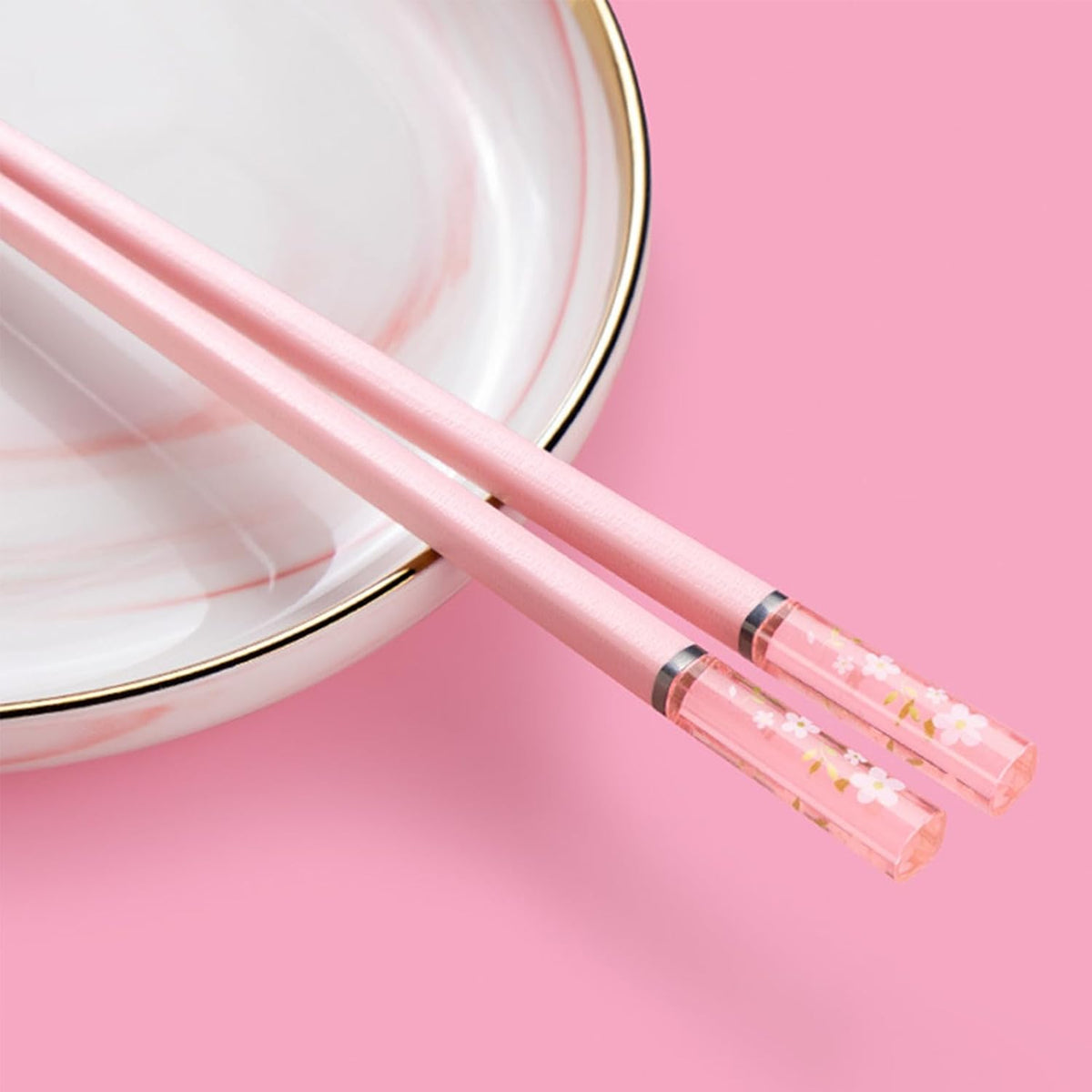 5 Pairs Pink Fiberglass Chopsticks, Non-Slip Reusable