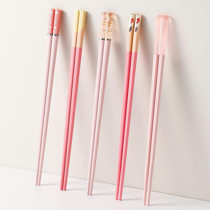 5 Pairs Pink Fiberglass Chopsticks, Non-Slip Reusable