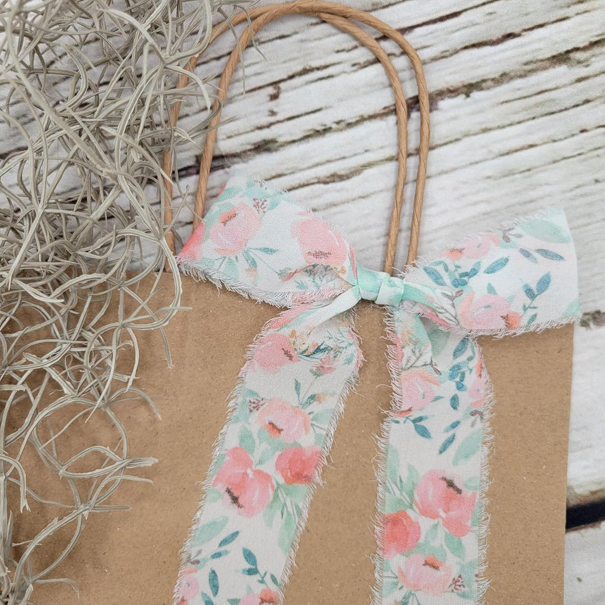 Fringe Chiffon Ribbon, 1.5" X 18 Yards, Use for Wedding Invitations, Flower Bouquets, Gift Wrapping, Crafts, DIYs, Floral Ribbon (Blush/Peach, Mint, Floral)