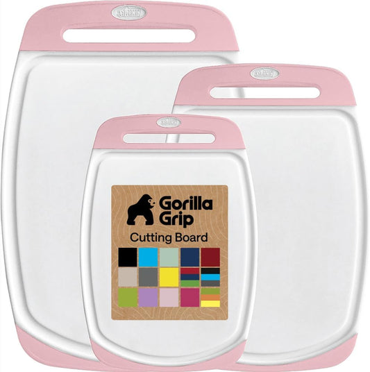 BPA-Free Reversible Kitchen Cutting Board, Set of 3, Pink