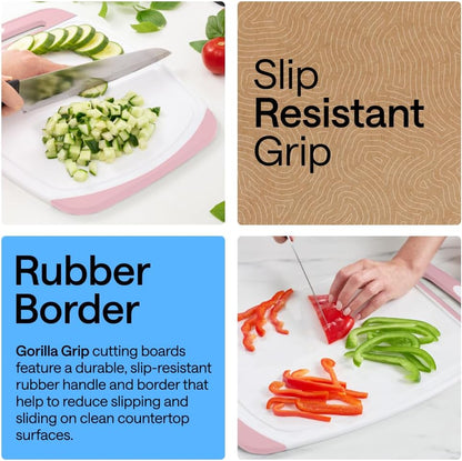 BPA-Free Reversible Kitchen Cutting Board, Set of 3, Pink