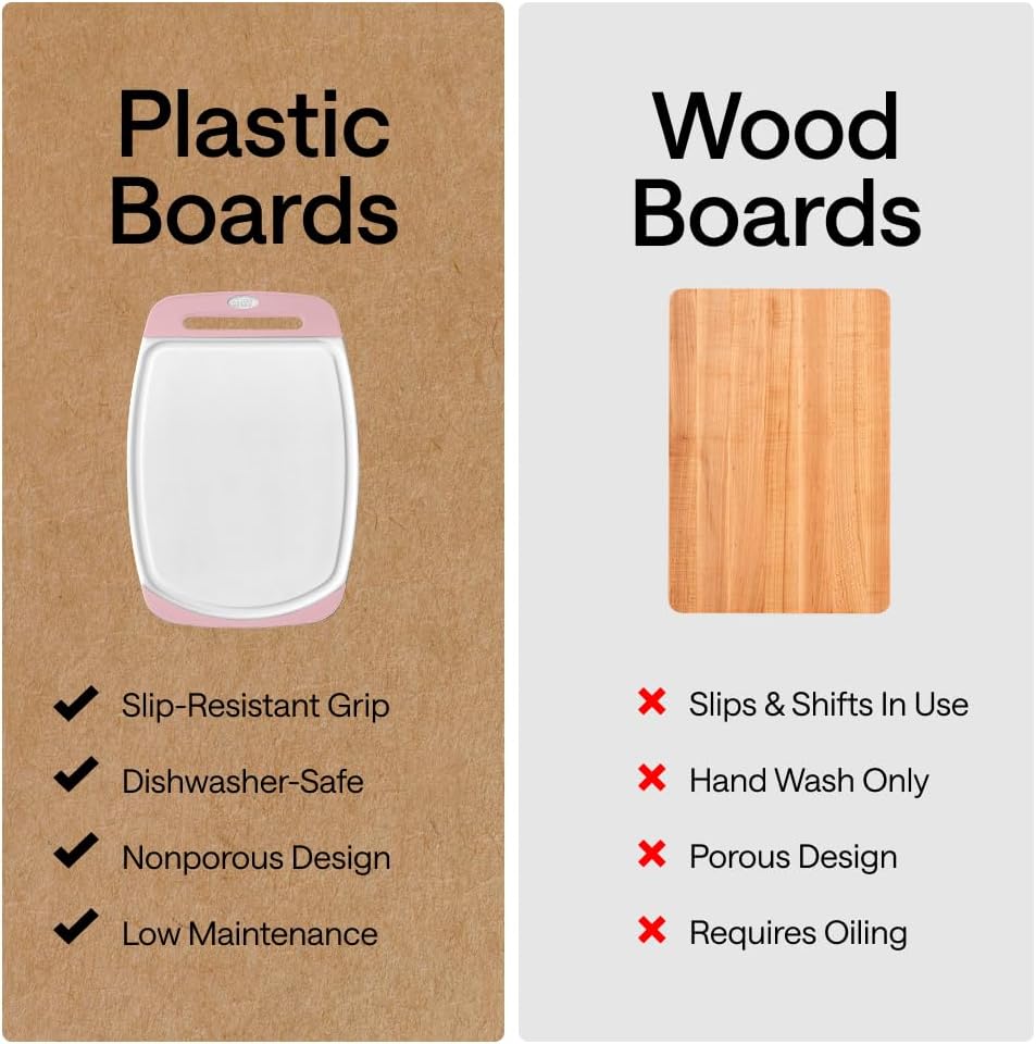 BPA-Free Reversible Kitchen Cutting Board, Set of 3, Pink