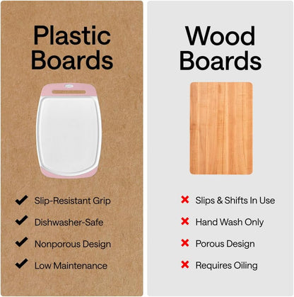 BPA-Free Reversible Kitchen Cutting Board, Set of 3, Pink