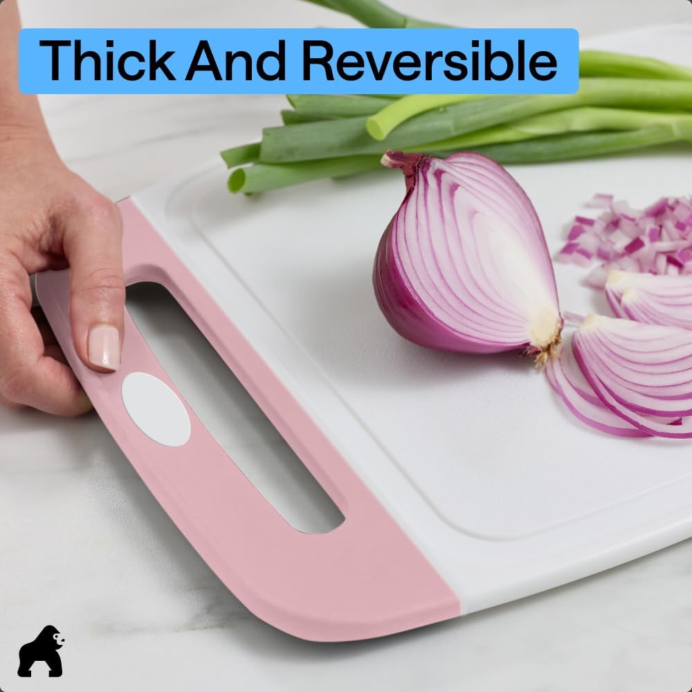 BPA-Free Reversible Kitchen Cutting Board, Set of 3, Pink
