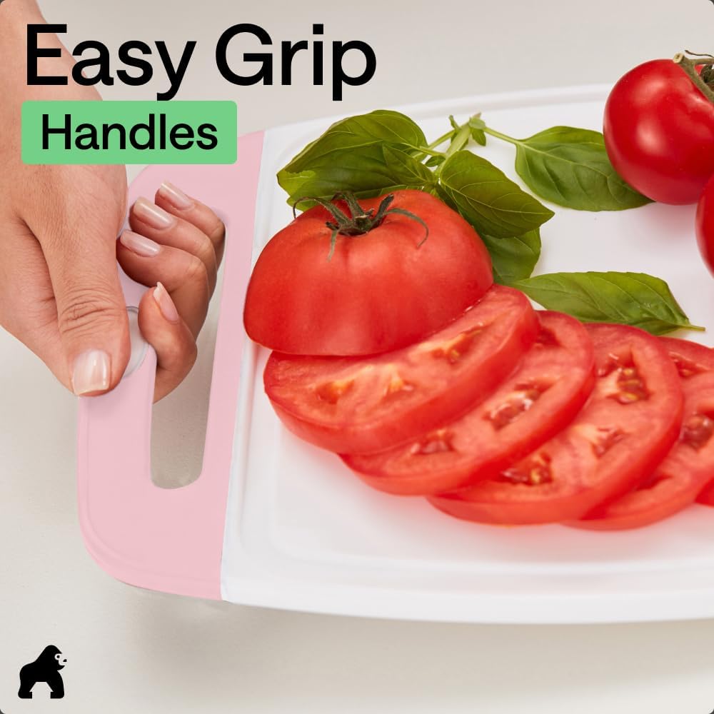 BPA-Free Reversible Kitchen Cutting Board, Set of 3, Pink