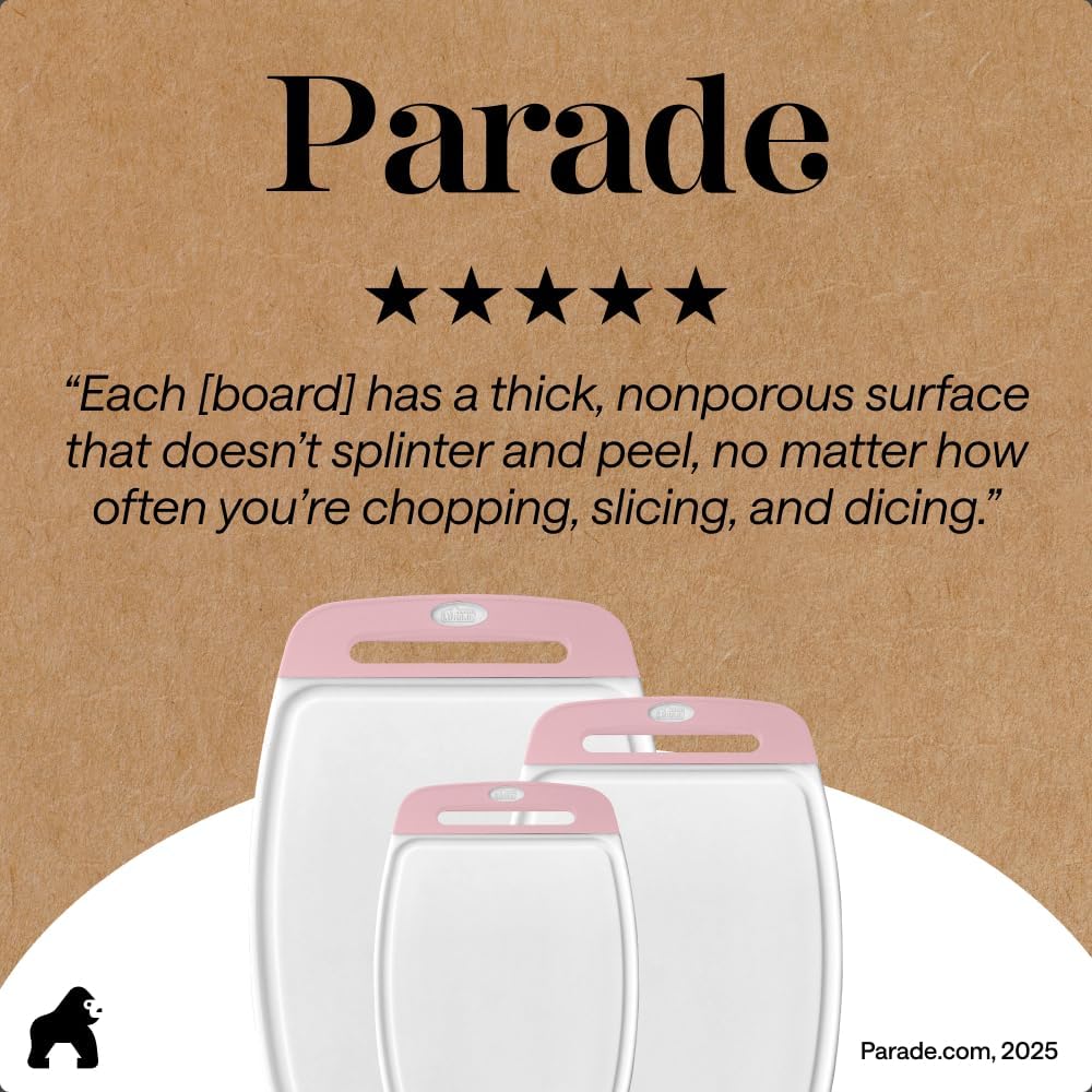 BPA-Free Reversible Kitchen Cutting Board, Set of 3, Pink