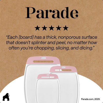 BPA-Free Reversible Kitchen Cutting Board, Set of 3, Pink