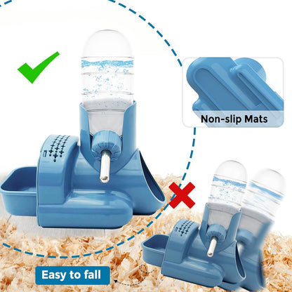 VANNON 3 in 1 Hamster Water Bottle No Drip Small Animal Water Bottle Automatic Bottle Dispenser with Food Container Base Hut and Hideout Base 4oz/120ml,Leekproof, BPA Free