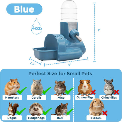 VANNON 3 in 1 Hamster Water Bottle No Drip Small Animal Water Bottle Automatic Bottle Dispenser with Food Container Base Hut and Hideout Base 4oz/120ml,Leekproof, BPA Free