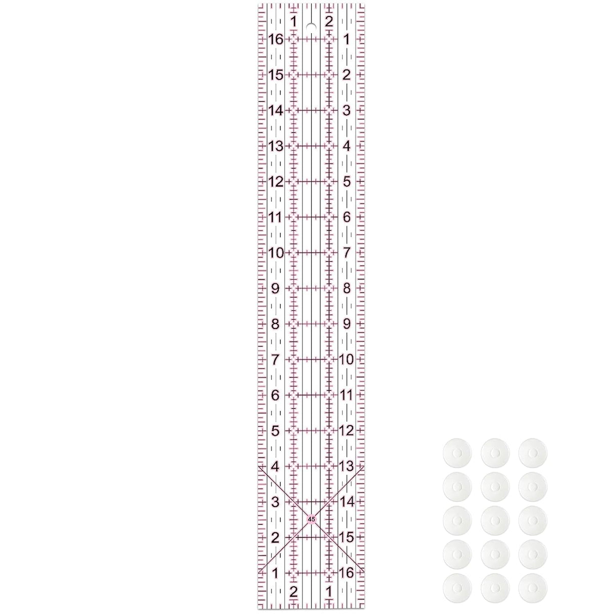 Acrylic Quilters Ruler,Sewing Ruler,3-Inch by 17-Inch, Non Slip Rings 15 Pieces for Quilting and Sewing (Pink)