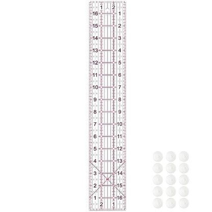 Acrylic Quilters Ruler,Sewing Ruler,3-Inch by 17-Inch, Non Slip Rings 15 Pieces for Quilting and Sewing (Pink)