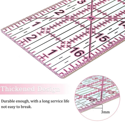 Acrylic Quilters Ruler,Sewing Ruler,3-Inch by 17-Inch, Non Slip Rings 15 Pieces for Quilting and Sewing (Pink)