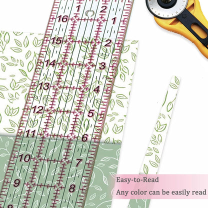 Acrylic Quilters Ruler,Sewing Ruler,3-Inch by 17-Inch, Non Slip Rings 15 Pieces for Quilting and Sewing (Pink)