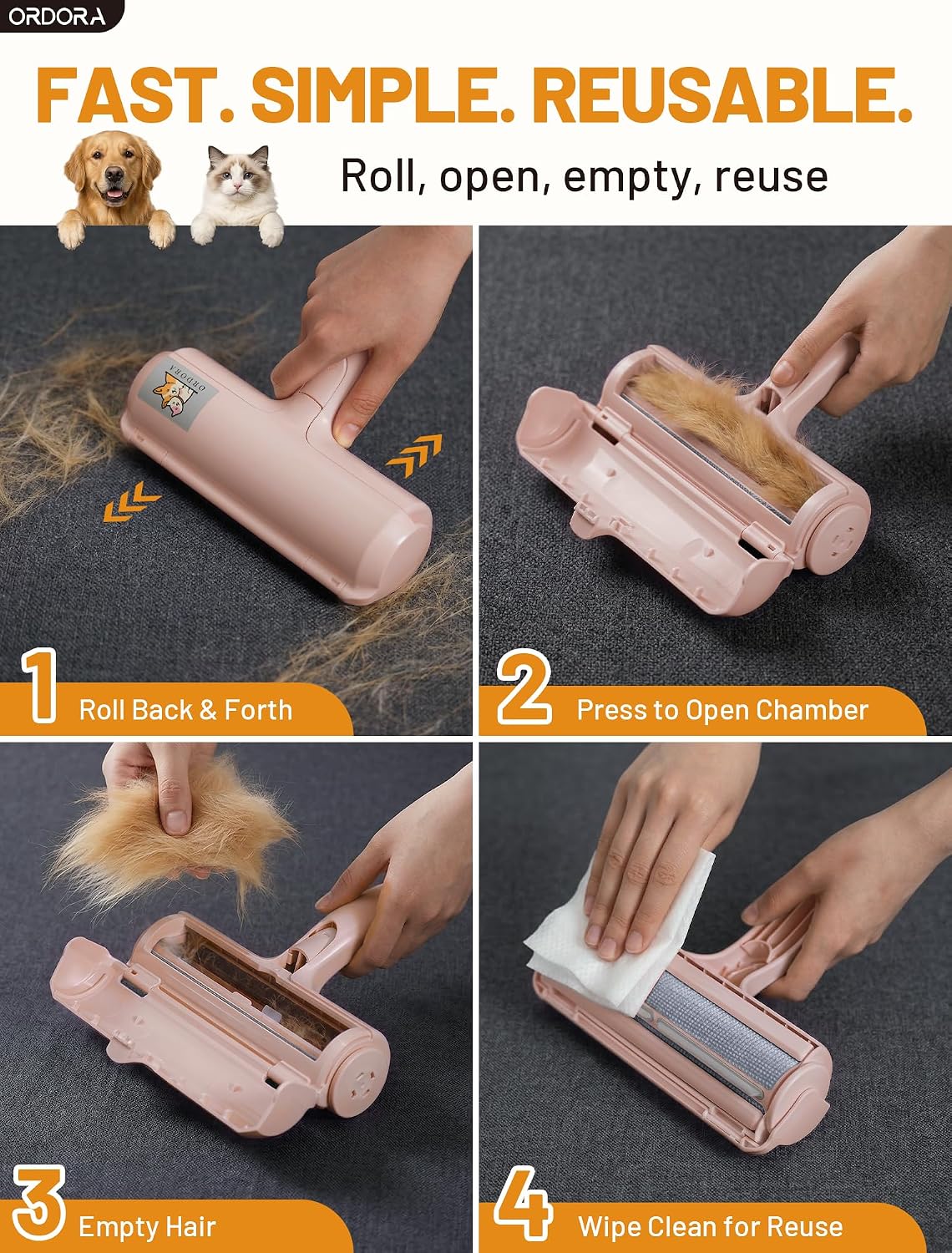Pet Hair Remover Roller, Reusable Lint Roller for Dog and Cat Hair