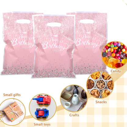 100 Pcs Pink Rose Gold Gift Bags Glitter Diamond Goodie Bag with Handles Happy Birthday Candy Bags Birthday Party Favor Bag for Women Girls Party Decor Supplies
