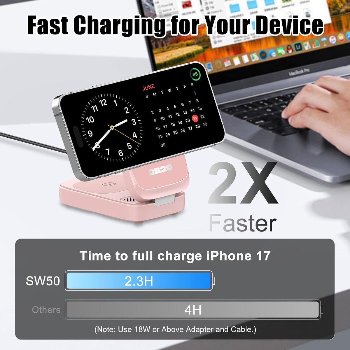 3-in-1 15W Magnetic Charger for iPhone, Apple Watch & AirPods, Pink