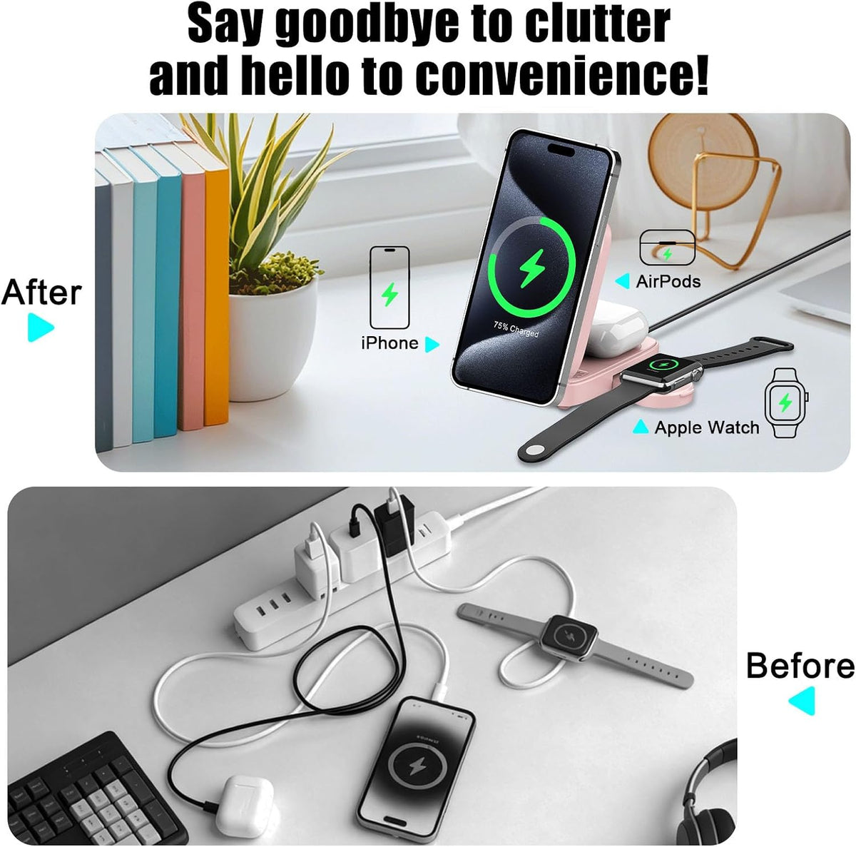 3-in-1 15W Magnetic Charger for iPhone, Apple Watch & AirPods, Pink