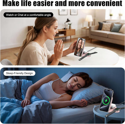 3-in-1 15W Magnetic Charger for iPhone, Apple Watch & AirPods, Pink