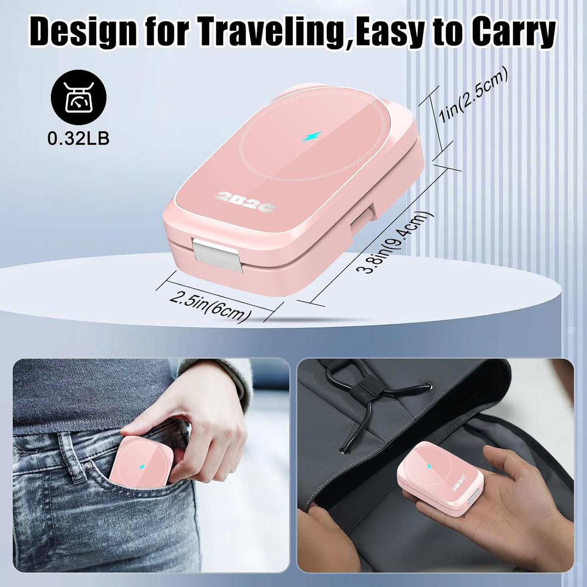 3-in-1 15W Magnetic Charger for iPhone, Apple Watch & AirPods, Pink