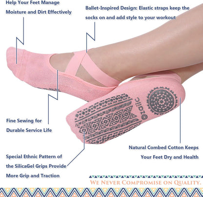 Pilates Socks for Women Non Slip Grip Yoga Barefoot Indoor Workout