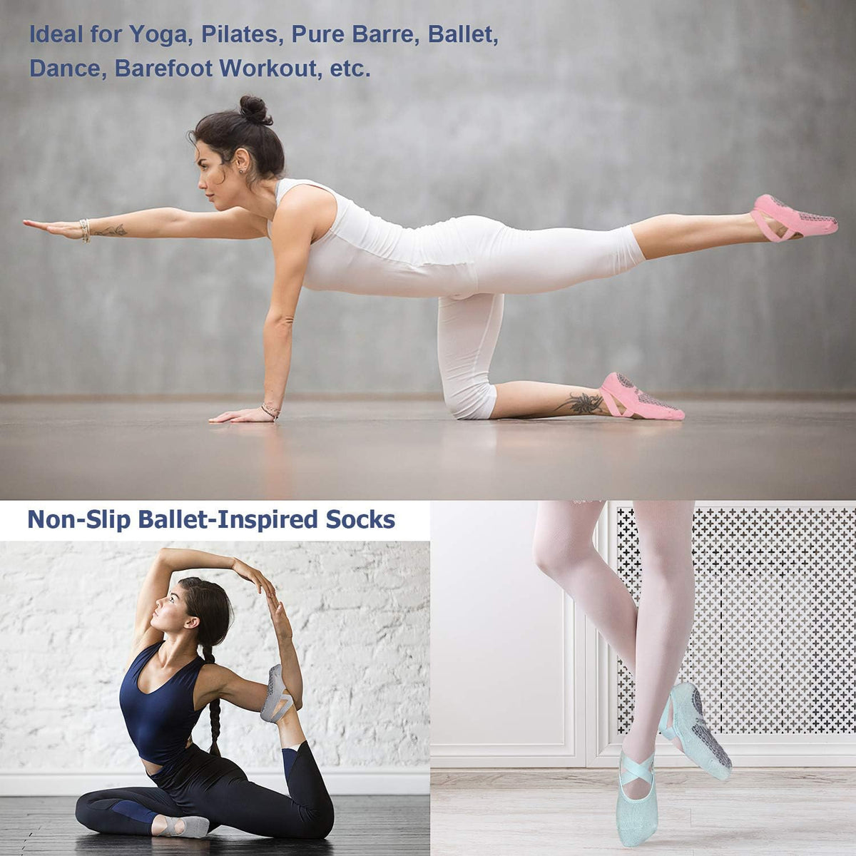 Pilates Socks for Women Non Slip Grip Yoga Barefoot Indoor Workout