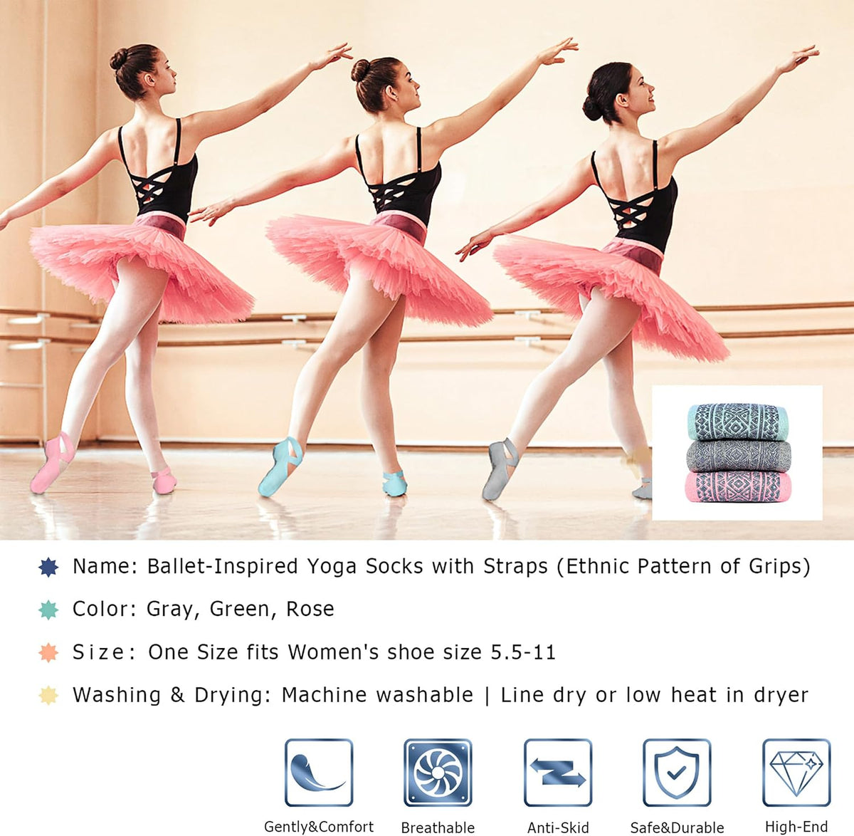Pilates Socks for Women Non Slip Grip Yoga Barefoot Indoor Workout