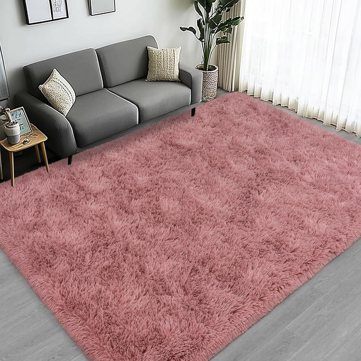 Large Area Rugs for Living Room Bedroom 4x6 Blush Fluffy Shag Rugs