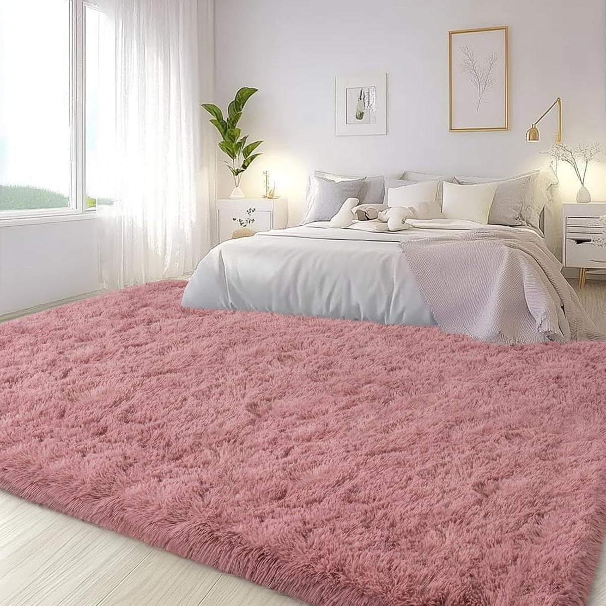 Large Area Rugs for Living Room Bedroom 4x6 Blush Fluffy Shag Rugs