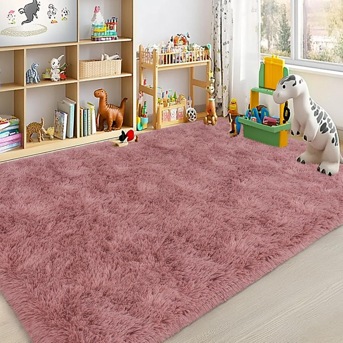 Large Area Rugs for Living Room Bedroom 4x6 Blush Fluffy Shag Rugs