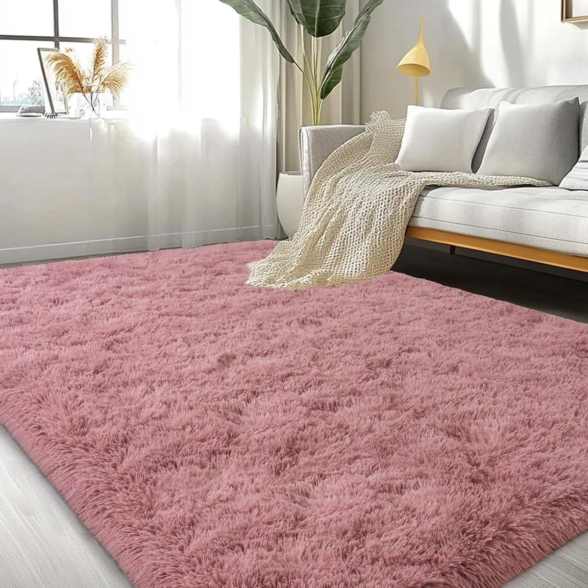 Large Area Rugs for Living Room Bedroom 4x6 Blush Fluffy Shag Rugs