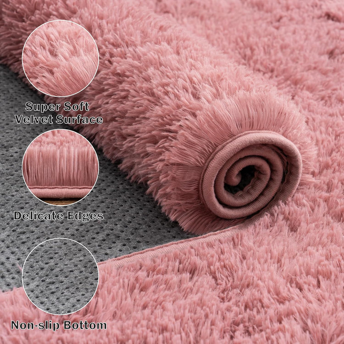 Large Area Rugs for Living Room Bedroom 4x6 Blush Fluffy Shag Rugs