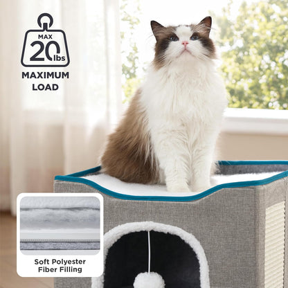 Bedsure Cat Beds for Indoor Cats - Large Cat Cave for Pet Cat House with Fluffy Ball Hanging and Scratch Pad, Foldable Cat Hideaway,16.5x16.5x13 inches, Pink
