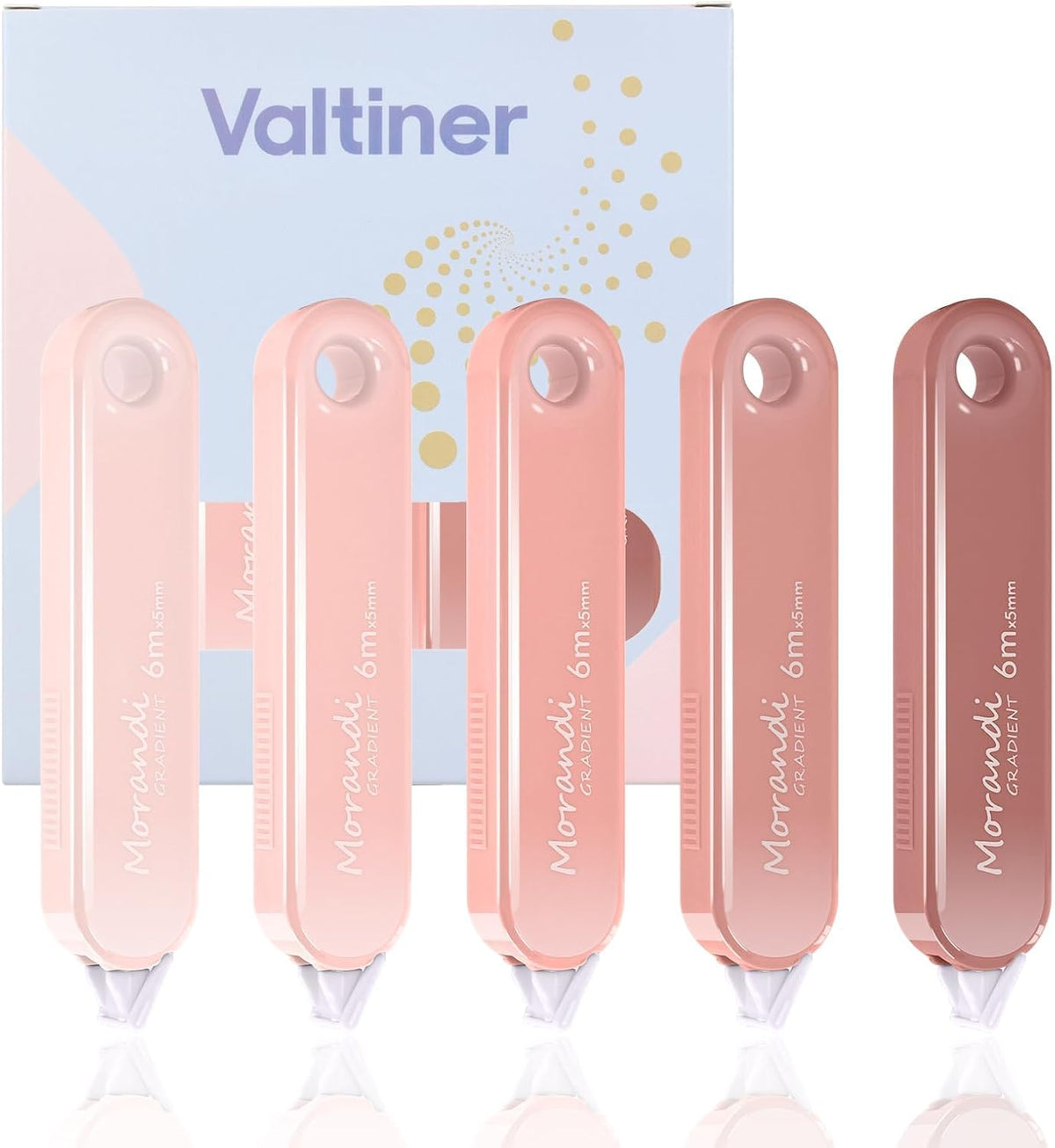 5-Piece Correction Tapes, Aesthetic Cute White Pull Out Tape, Quick Dry, Instant Correct, Easy to Use for School Office Supplies (Pink)